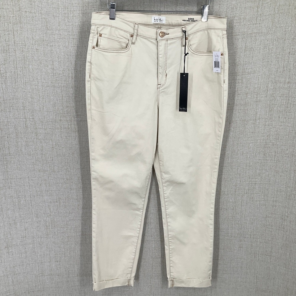Nicole Miller Soho Jeans Womens 14 Winter White Cotton Slim High Rise Ankle NEW
